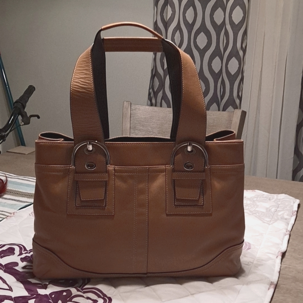 Coach Brown Leather Tote with Buckle Details